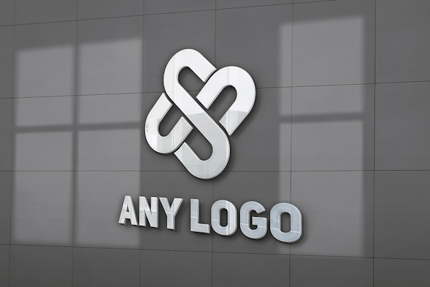 PSD 3d office wall logo mockup with dark gray wall