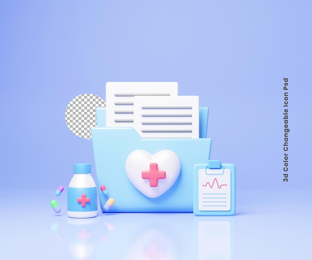 3d patient medical health prescription concept icon or 3d medical report file concept icon