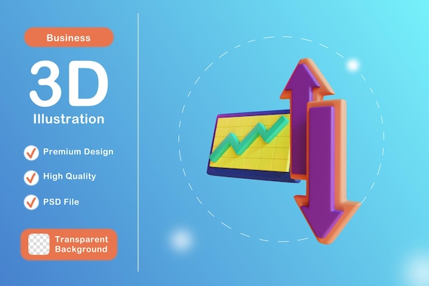 PSD 3d-pictogramillustratie op en neer teken voor zaken met transparante achtergrond