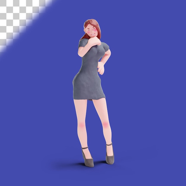 PSD 3d pretty woman in dress flirting