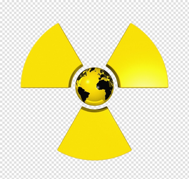 PSD 3d radioactive symbol with world map