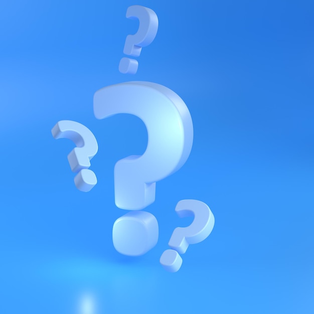 PSD 3d realistic blue question marks on blue background luxury template decorative design