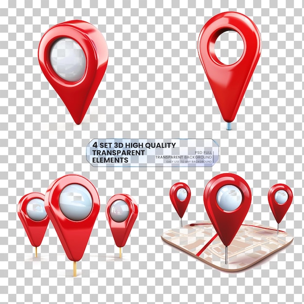 3D Realistic Location map pin gps pointer markers on transparent background