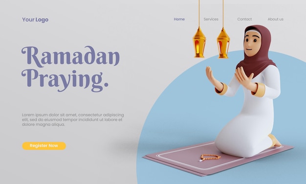 3d render 3d rendering Muslim women pray in the holy month of Ramadan