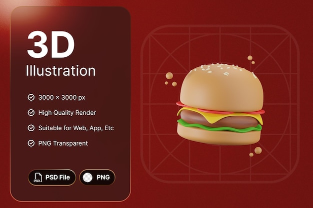 3D Render Burger Fast Food Concept Modern Icon Иллюстрации Дизайн