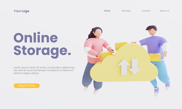 3d render character data online cloud storage concept template