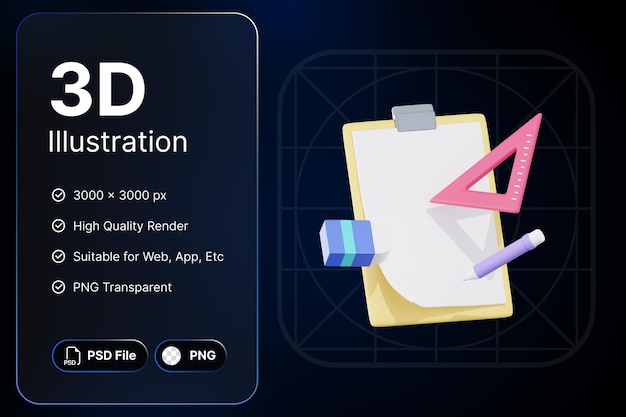 3D Render Clip Board Концепция образования Современная икона Иллюстрации Дизайн