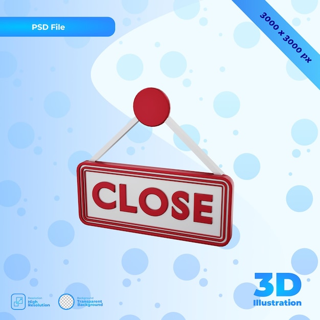 PSD 3d render close board illustration