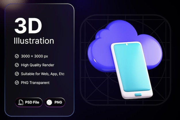 3D Render Cloud Phone Technology Concept Modern Icon Illustrations Design