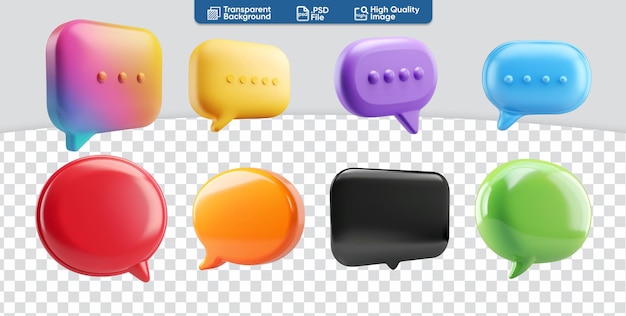 PSD 3d render collection of speech bubble icons in different styles