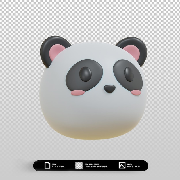 3d render cute panda face minimalist illustration