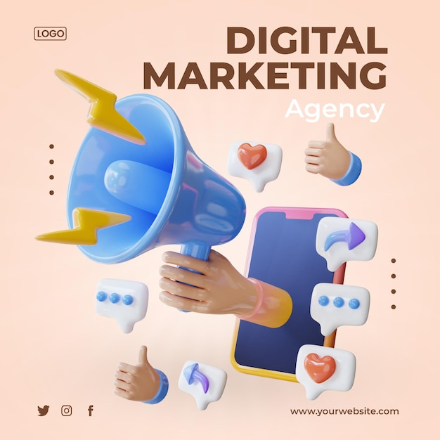 3d render digital marketing post template