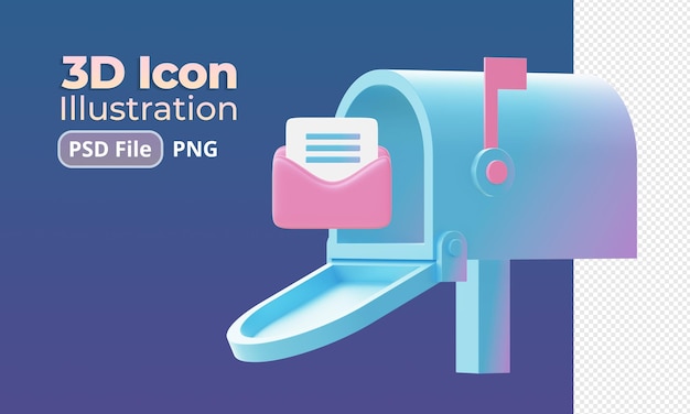 3d render of Gradient Mailbox with mail illustration icons for web social media ads designs