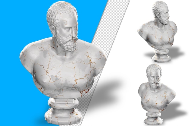 3D render of a historical bust statue with stone texture gold accents Ideal for historical design