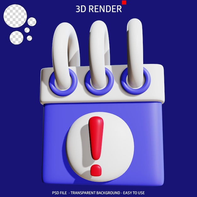 3d render icon warning calender 2