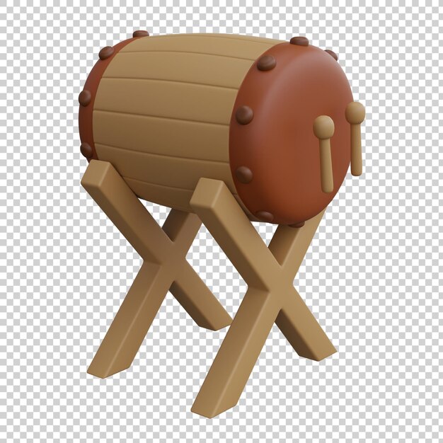 3d render illustration of traditional drum isolated