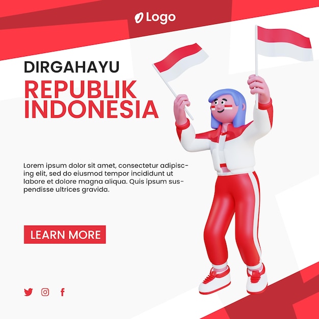 3d render indonesia independence day template