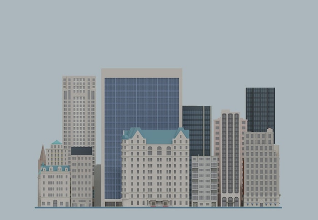 PSD 3d render low poly polygon buildings skyscraper nyc