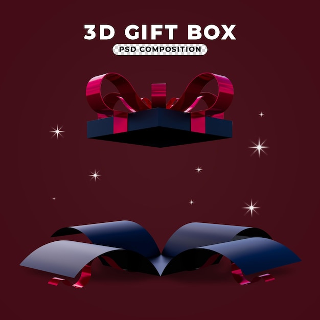 PSD 3d render of opened surprise gift box