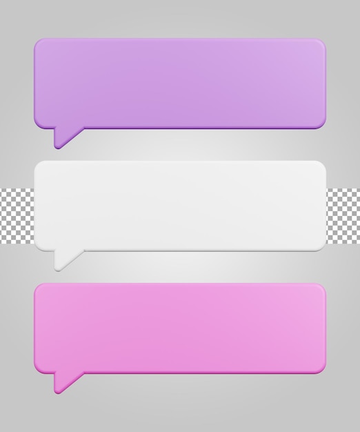 PSD 3d render of white purple pink bubble chat on transparent background