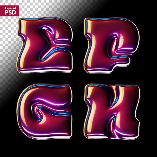 PSD 3d rendered font set with glossy cherry smooth surface