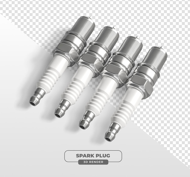 PSD 3d rendered realistic metal spark plug for automotive maintenance with transparent background