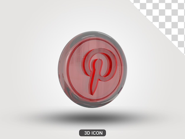 3D rendered transparent looking Pinterest 3D Icon left view