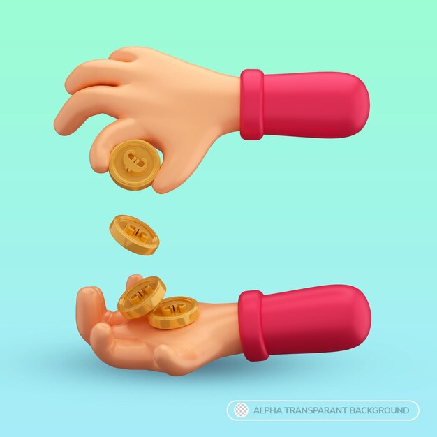 3D Rendering creative concept illustration hands give coin of money