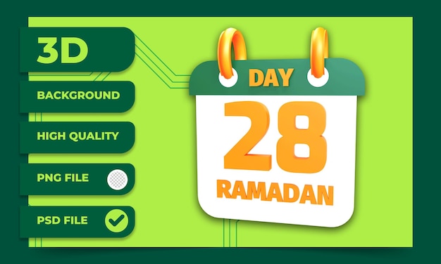 3d rendering day 28 ramadan calendar for moslem fasting