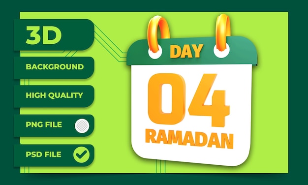 PSD 3d rendering day 4 ramadan calendar for moslem fasting