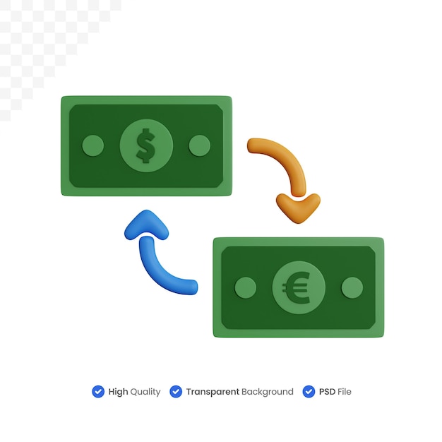 3d rendering exchange dollar bills with euros isolated