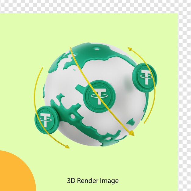 PSD 3d rendering of global tether crypto coin