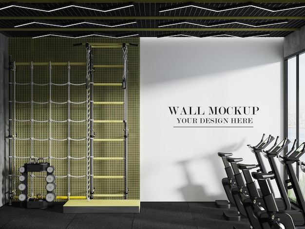 PSD 3d rendering gym or fitness hall wall mockup