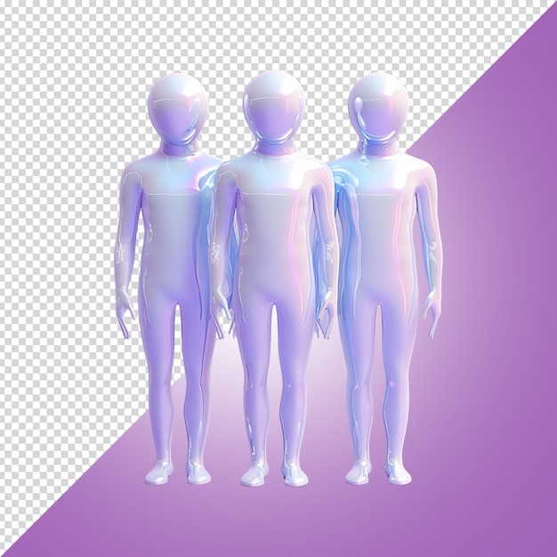 PSD 3d rendering illustration of human collection 3d rendering isolated on purple background