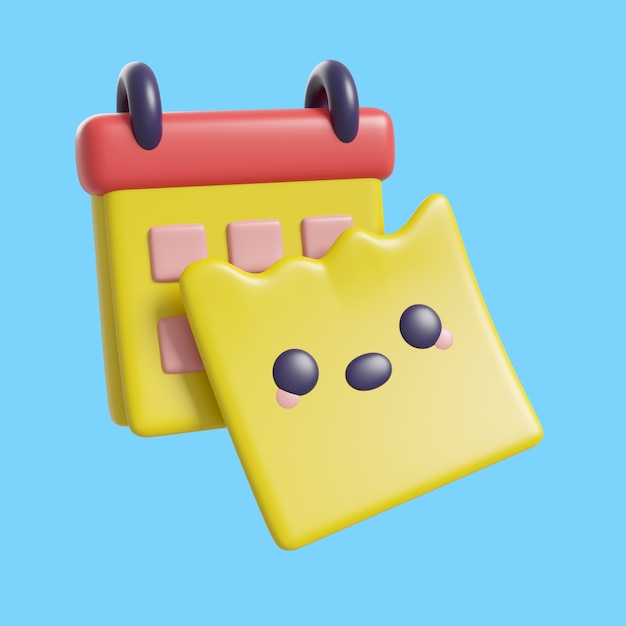 3d rendering of kawaii time and date icon