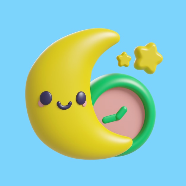 3d rendering of kawaii time and date icon