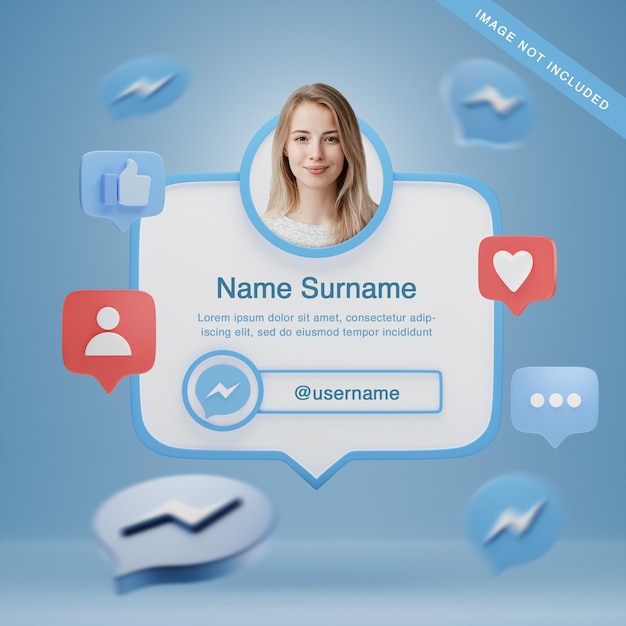 3d rendering messenger profile with icons