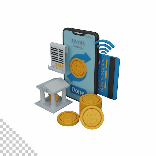 PSD 3d rendering mobile banking isolated useful for business currency economy and finance design