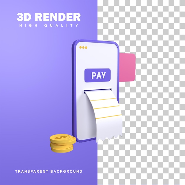 PSD 3d rendering online payment concept with pressing the pay button.