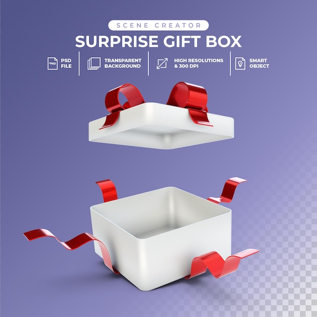 PSD 3d rendering of opened surprise gift box psd