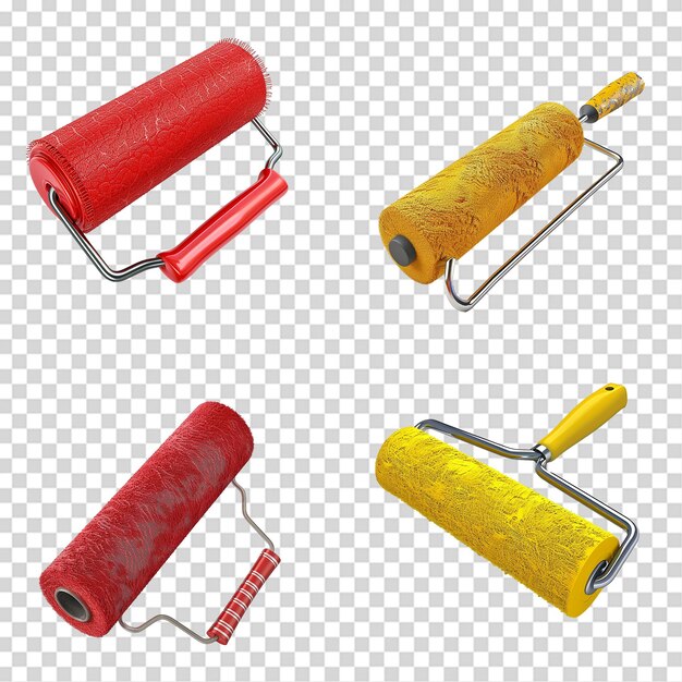 PSD 3d rendering of paint roller png isolated on transparent background set