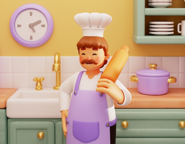 3d rendering of pastry chef character