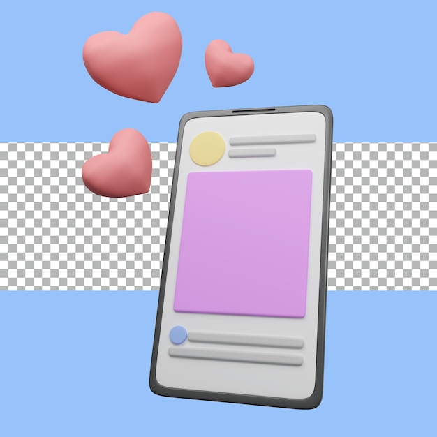 3d rendering phone and heart shape tranparent premium psd