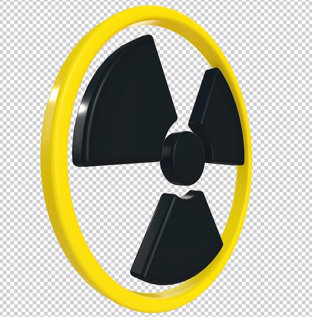 PSD 3d rendering of a radioactive sign isolated on transparent background. side view