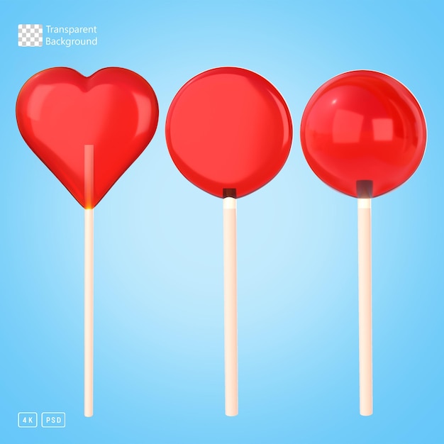 PSD 3d rendering red lollipop candies