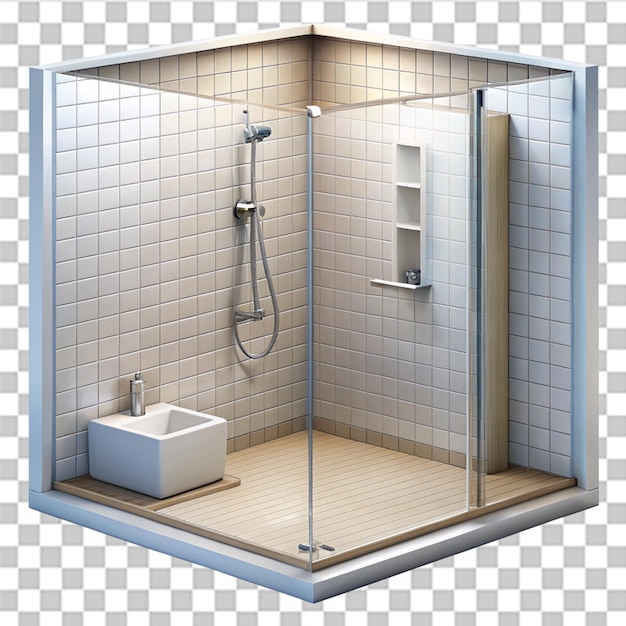 PSD 3d rendering of a washroom shower isolated on transparent background