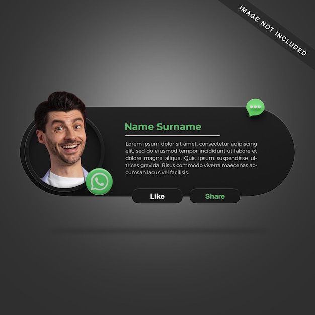 3d rendering whatsapp profile with buttons like and share