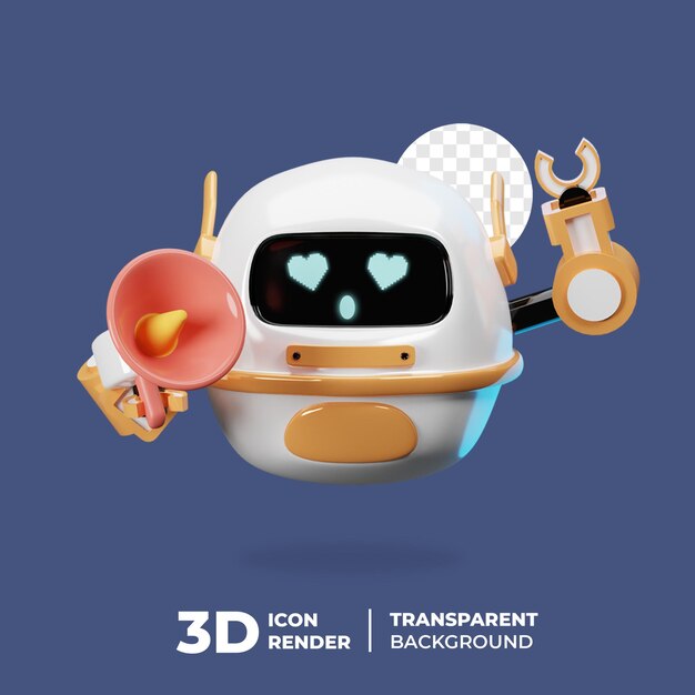 PSD 3d robot character with megaphone