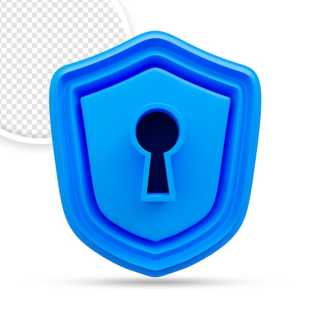 3d security shield symbol with key lock