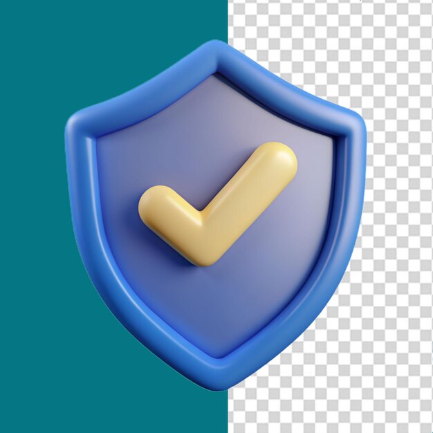 3d shield with ok or check on a transparent background